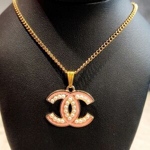 CHANEL CC 18K GOLD PLATED PENDANT WITH FAUX PEARLS ON 18k GOLD PLATED NECKLACE